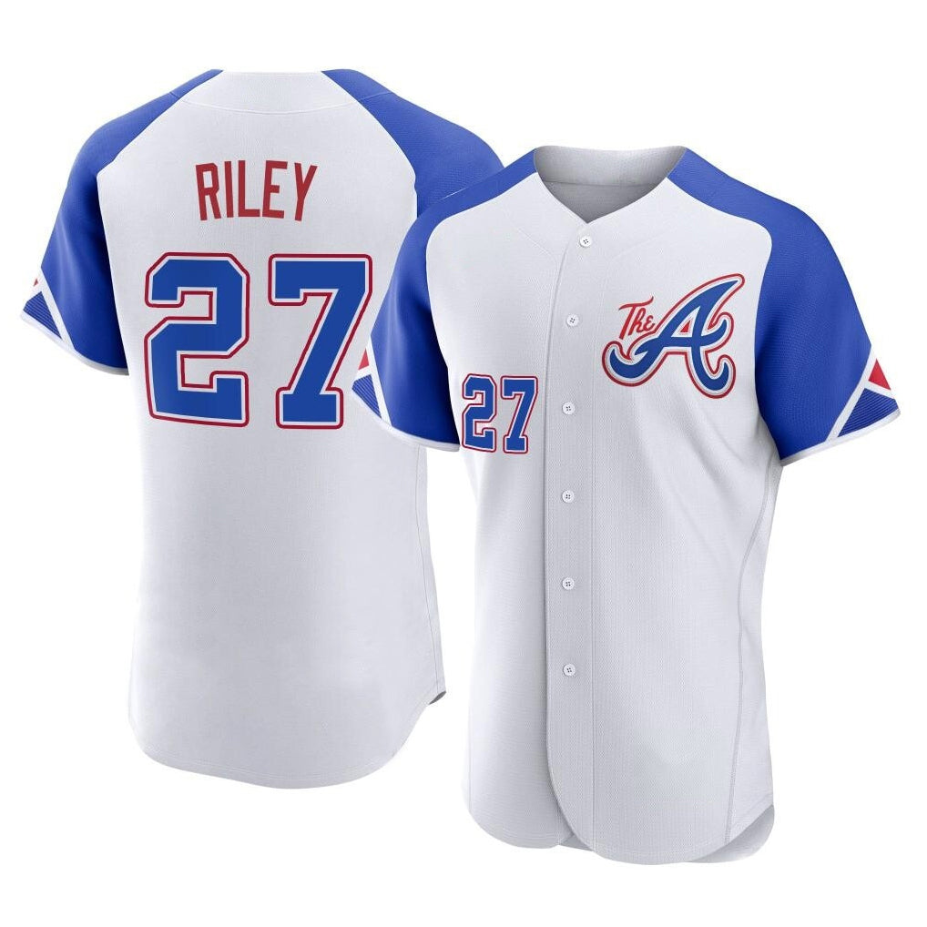 Atlanta Braves #27 Austin Riley Player White FEDASGOGE City Connect Limited Elite Home Game Stitched Jerseys