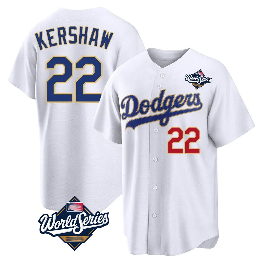 Los Angeles Dodgers #22 Clayton Kershaw Player Gold White FEDASGOGE World Series 2026 Collection Stadium Limited Stitched Jerseys