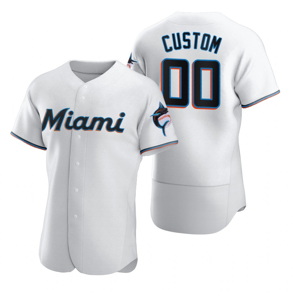 Custom Miami Marlins White FEDASGOGE 2020 Stitched Flex Base Jersey