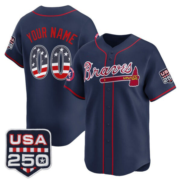 Custom Atlanta Braves Navy FEDASGOGE USA 250 Fourth of July Vapor Premier Limited Jersey ¨C All Stitched