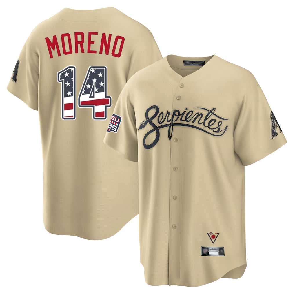 Arizona Diamondbacks #14 Gabriel Moreno Player Tan FEDASGOGE USA 250 Fourth of July Home Game Stitched Jerseys