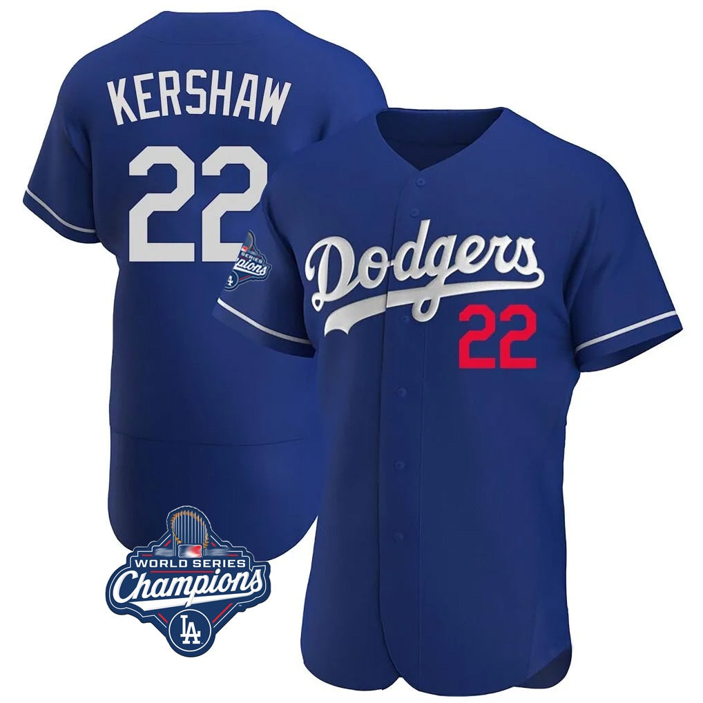 Los Angeles Dodgers #22 Clayton Kershaw Player Royal FEDASGOGE World Series Meet Limited Elite Home Stitched Jerseys