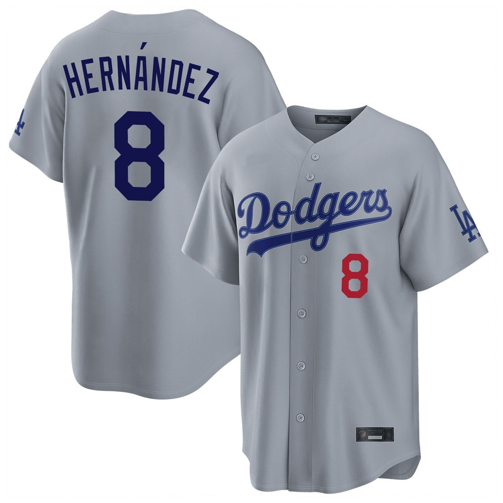 Los Angeles Dodgers #8 Enrique Hern¨¢ndez Player Gray FEDASGOGE Game Home Stitched Jerseys