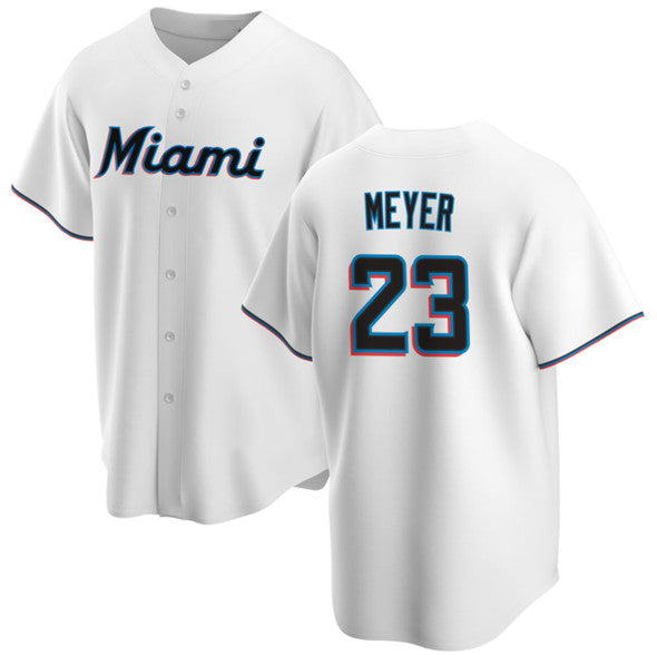 Miami Marlins #23 Max Meyer White FEDASGOGE Cool Base Stitched Jersey