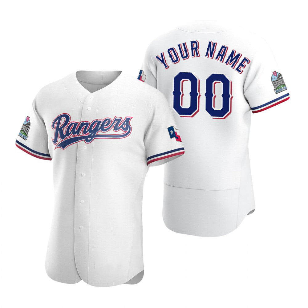 Custom Texas Rangers White FEDASGOGE Stitched Flex Base 2020 Home Jersey