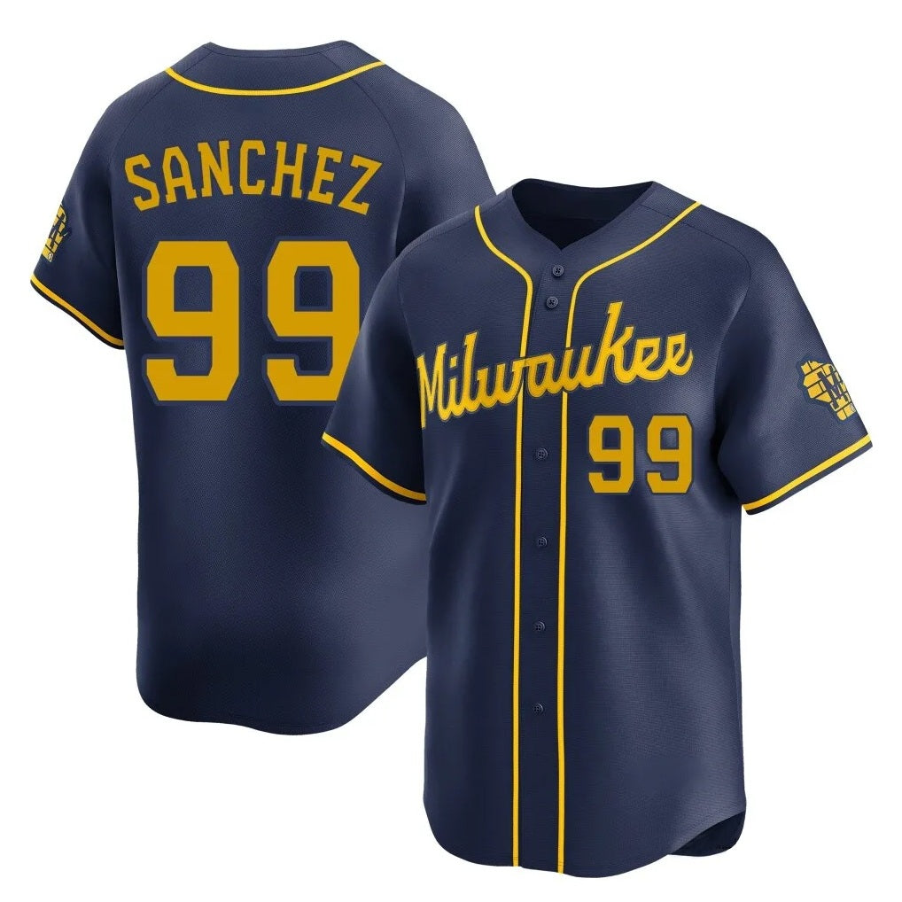 Milwaukee Brewers #99 Gary Sanchez Player Navy FEDASGOGE Home Limited Stitched Jerseys