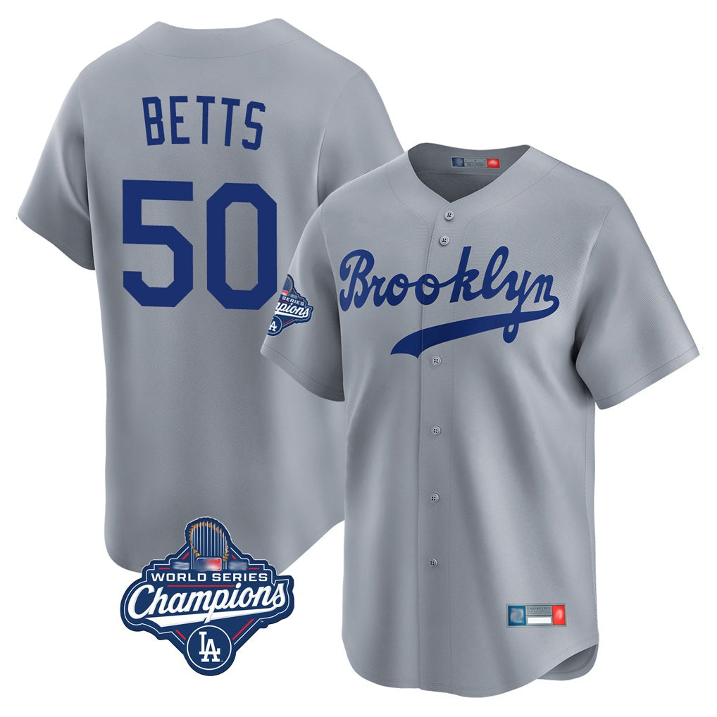 Los Angeles Dodgers #50 Mookie Betts Player Gray FEDASGOGE World Series Meet Game Limited Home Stitched Jerseys