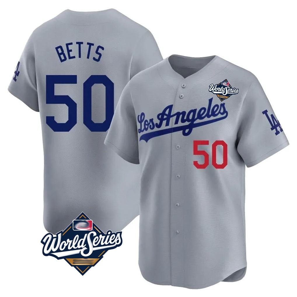 Los Angeles Dodgers #50 Mookie Betts Player Gray FEDASGOGE World Series Limited Home Stitched Jerseys