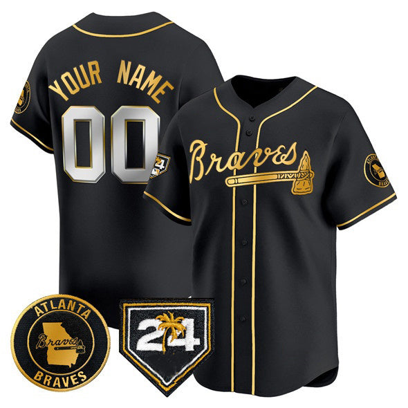 Custom Atlanta Braves Black Gold FEDASGOGE 2024 Spring Training Patch Limited Stitched Jersey