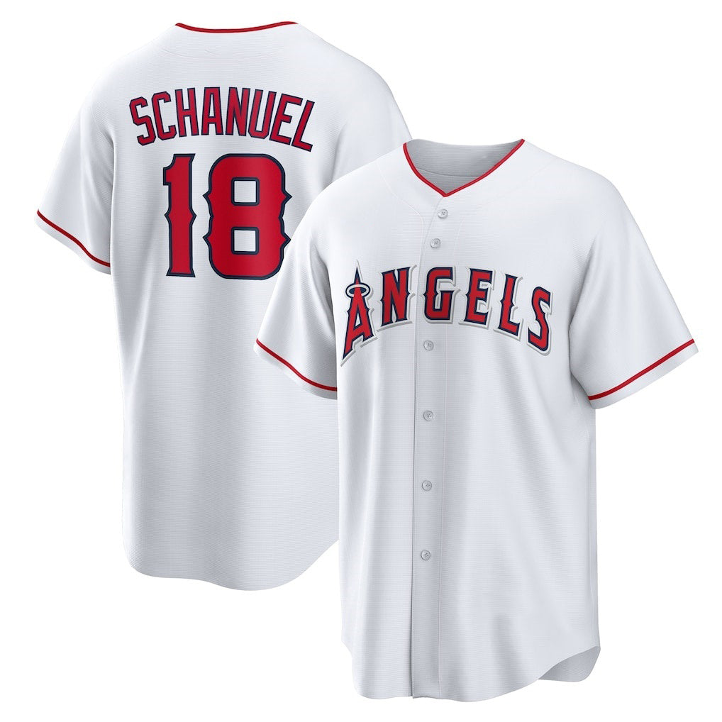 Los Angeles Angels #18 Nolan Schanuel White FEDASGOGE Home Replica Jersey