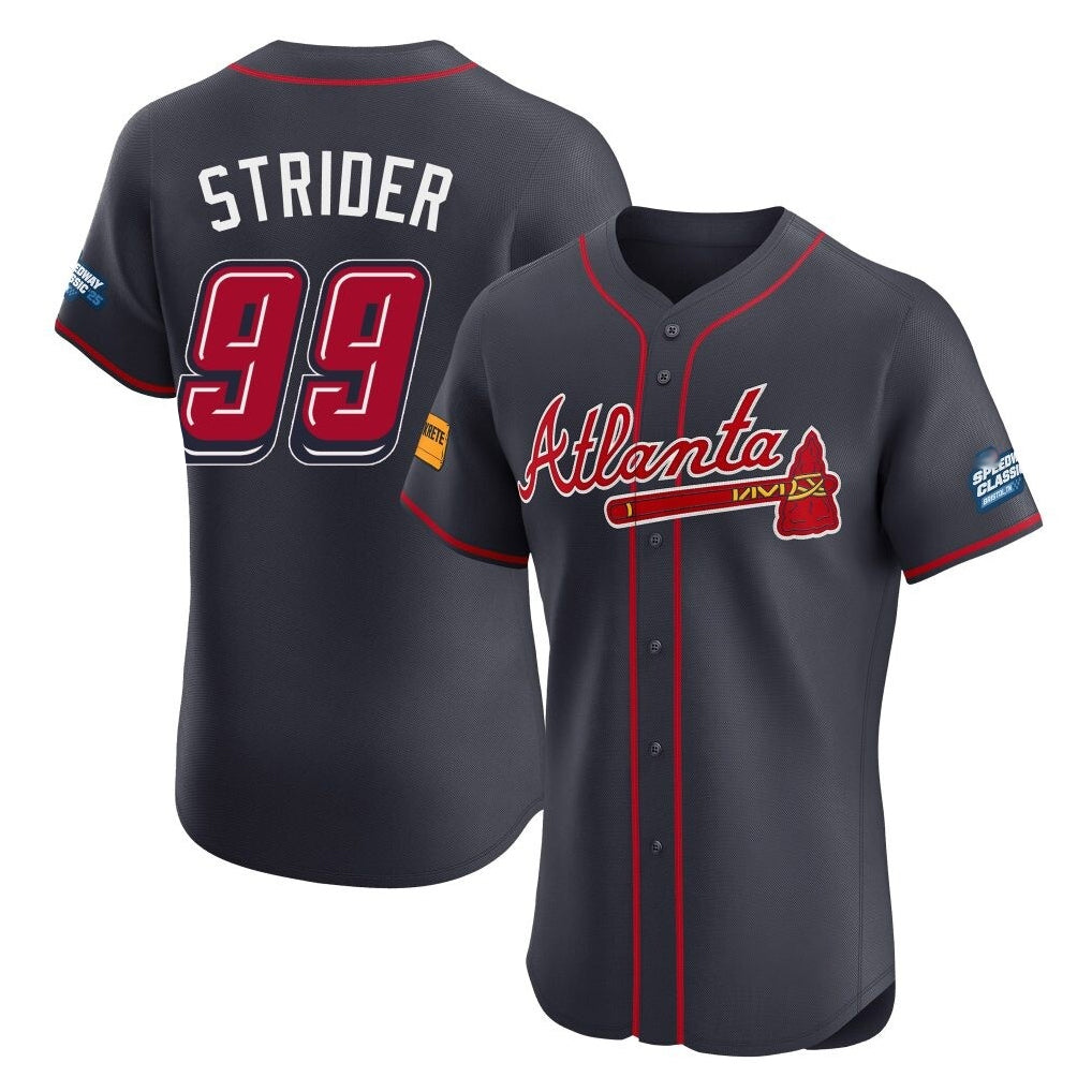 Atlanta Braves #99 Spencer Strider Player Navy FEDASGOGE 2025 Speedway Classic Limited Elite Home Game Stitched Jerseys