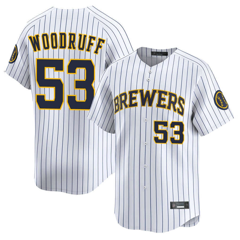 Milwaukee Brewers #53 Brandon Woodruff Player White FEDASGOGE Stripes Home Limited Stitched Jerseys