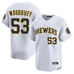 Milwaukee Brewers #53 Brandon Woodruff Player White FEDASGOGE Stripes Home Limited Stitched Jerseys