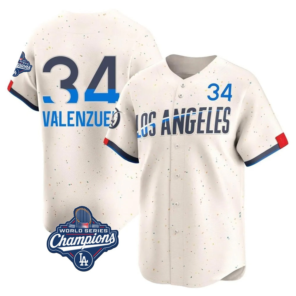 Los Angeles Dodgers #34 Fernando Valenzuela Player Cream FEDASGOGE World Series Meet City Connect Limited Home Stitched Jerseys