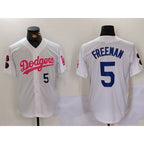 Los Angeles Dodgers #5 Freddie Freeman White Pink FEDASGOGE Vin & Kobe Patch Stitched Jersey1