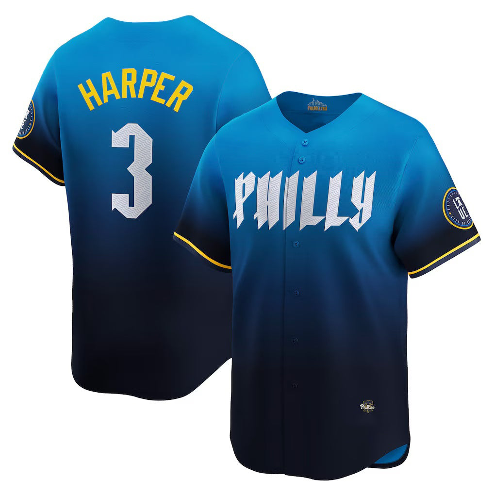 Philadelphia Phillies #3 Bryce Harper Blue FEDASGOGE City Connect Limited Player Jersey