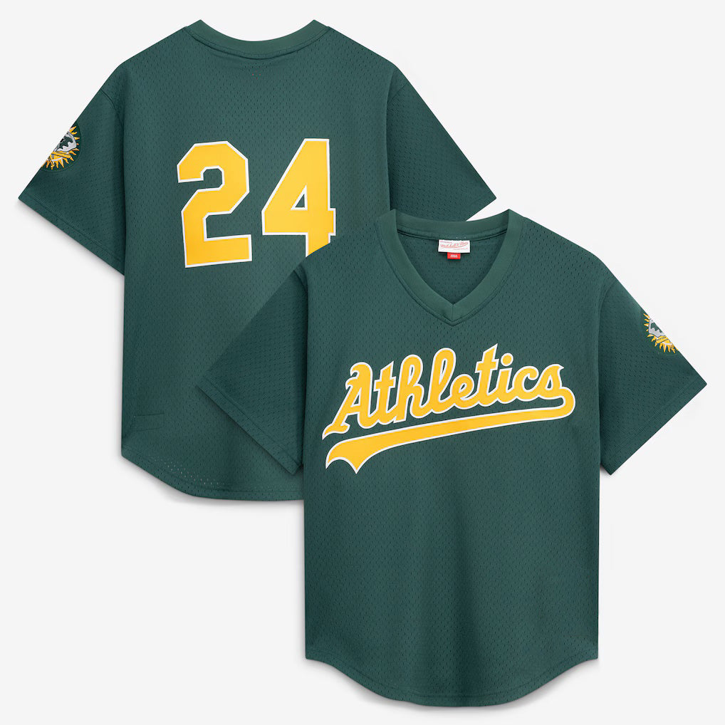 Oakland Athletics #24 Rickey Henderson Mitchell & Ness Green FEDASGOGE Authentic Batting Practice Jersey