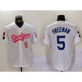 Los Angeles Dodgers #5 Freddie Freeman White Pink FEDASGOGE Vin & Kobe Patch Stitched Jerseys