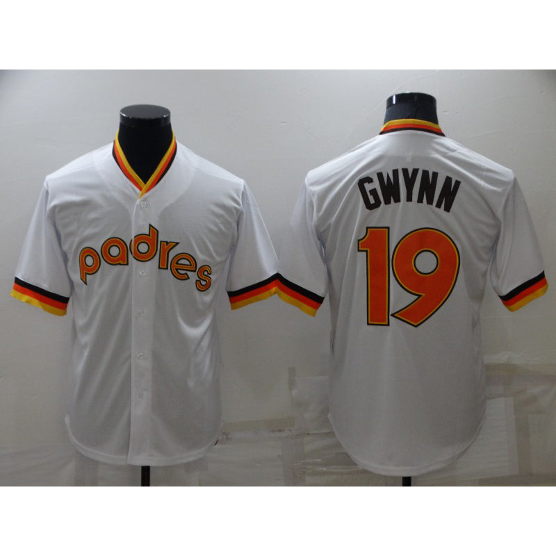 San Diego Padres #19 Tony Gwynn White FEDASGOGE Cooperstown Collection Stitched Throwback Jersey