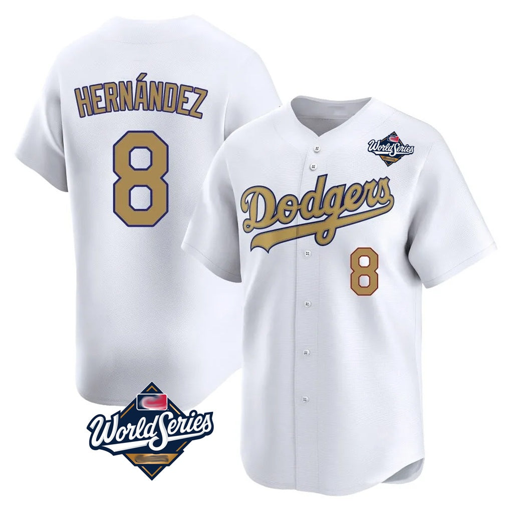 Los Angeles Dodgers #8 Enrique Hern¨¢ndez Player White Gold FEDASGOGE World Series Collection Limited Home Stitched Jerseys