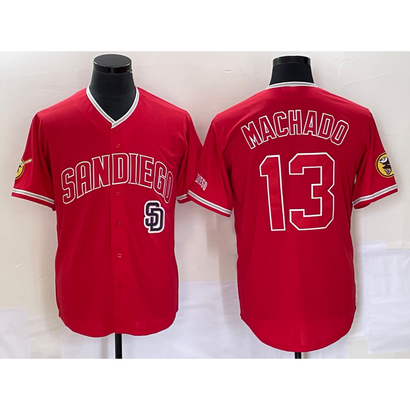 San Diego Padres #13 Manny Machado Red FEDASGOGE NEW 2023 Cool Base Stitched Jersey