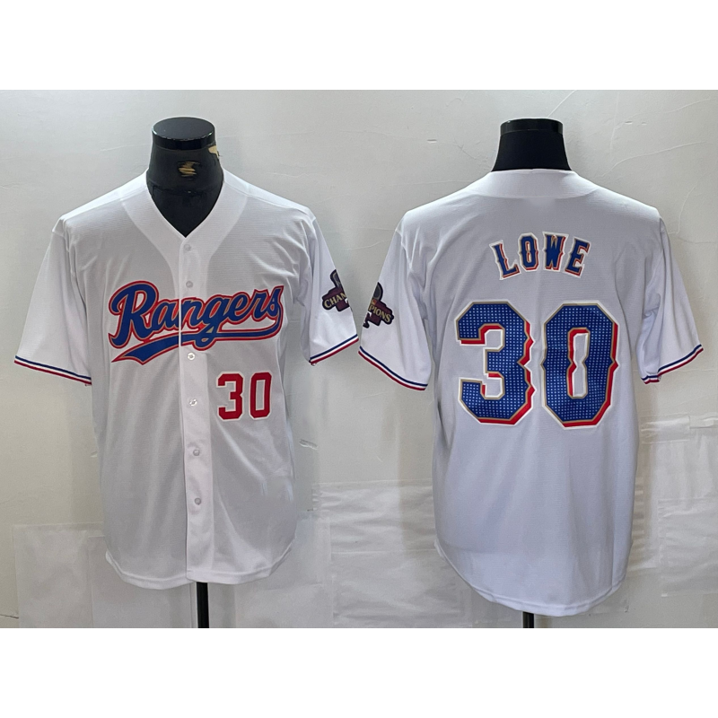 Texas Rangers #30 Nathaniel Lowe Number White FEDASGOGE 2024 Gold Collection Limited Cool Base Jerseys