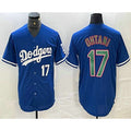 Los Angeles Dodgers #17 Shohei Ohtani Number Blue Green FEDASGOGE Stitched Cool Base Jerseys