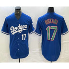 Los Angeles Dodgers #17 Shohei Ohtani Number Blue Green FEDASGOGE Stitched Cool Base Jerseys