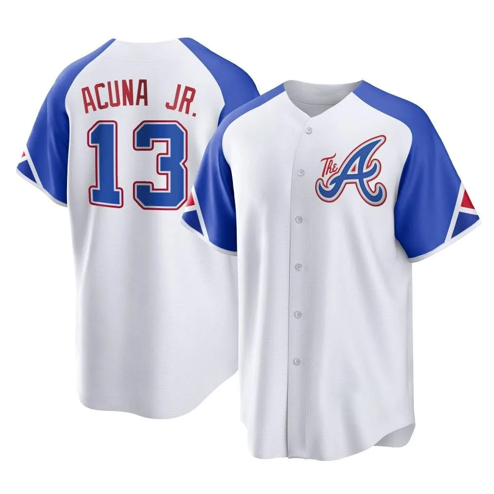 Atlanta Braves #13 Ronald Acuna Jr Player White FEDASGOGE City Connect Home Game Stitched Jerseys