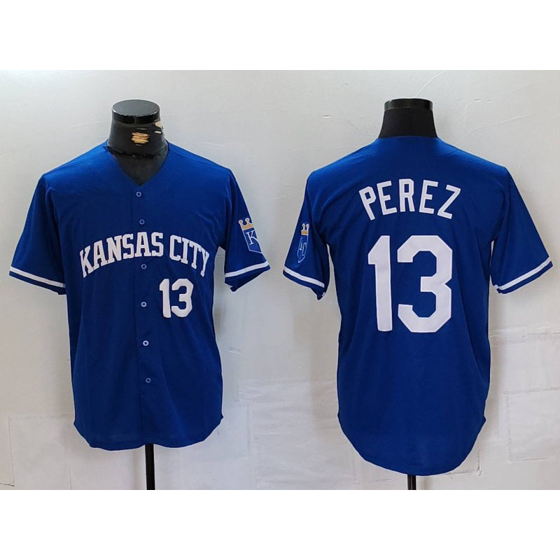 Kansas City Royals #13 Salvador Perez Number Royal FEDASGOGE Cool Base Stitched Jersey