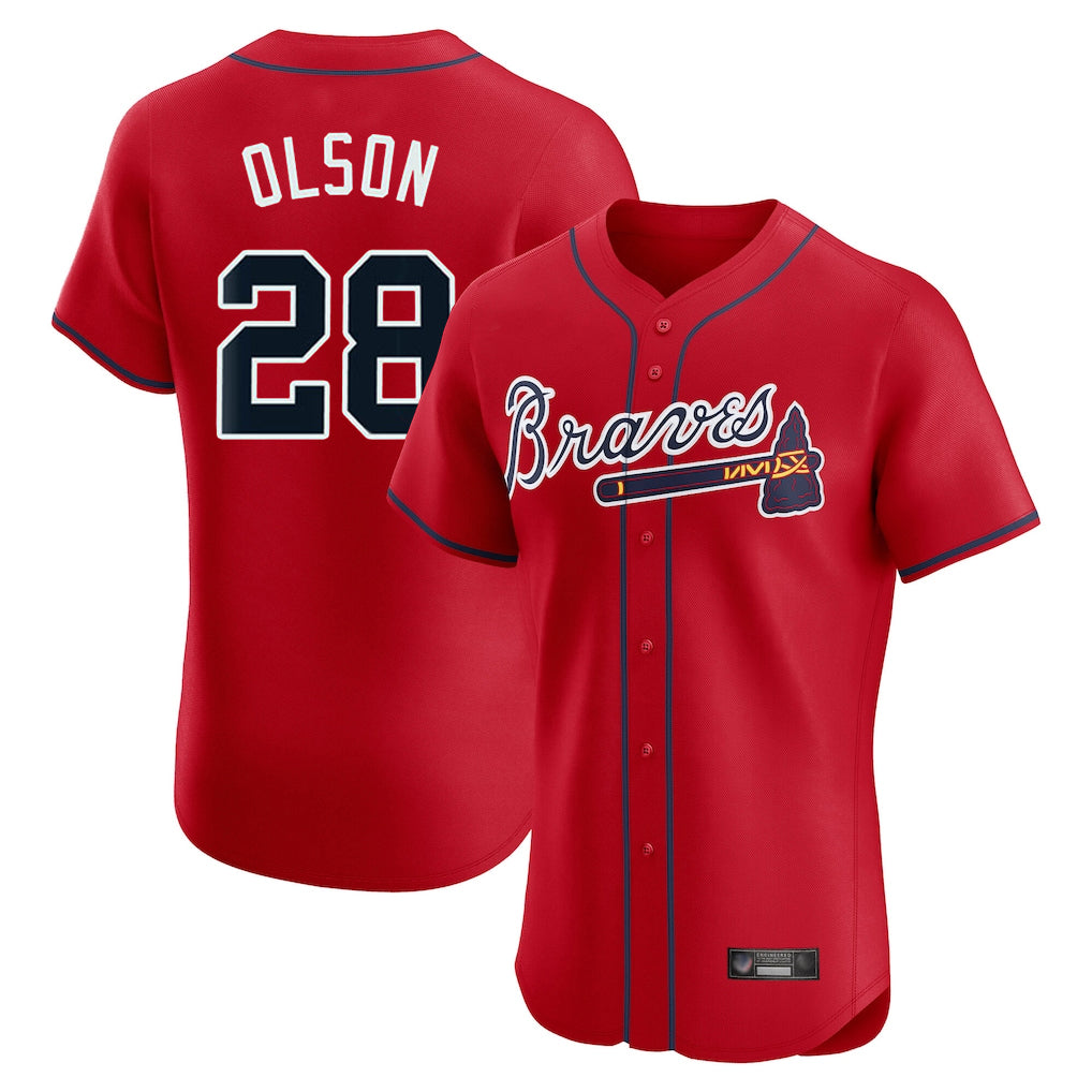 Atlanta Braves #28 Matt Olson Player Red FEDASGOGE Limited Elite Home Game Stitched Jerseys