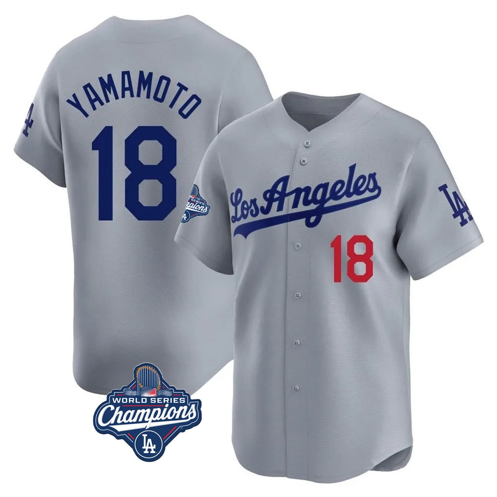 Los Angeles Dodgers #18 Yoshinobu Yamamoto Player Gray FEDASGOGE World Series Meet Limited Home Stitched Jerseys