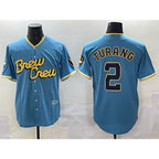 Milwaukee Brewers #2 Brice Turang Powder Blue FEDASGOGE City Connect Cool Base Stitched Jersey