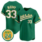 Oakland Athletics #33 JJ Bleday Green FEDASGOGE 2024 Limited With Rickey Henderson Patch Stitched Jersey