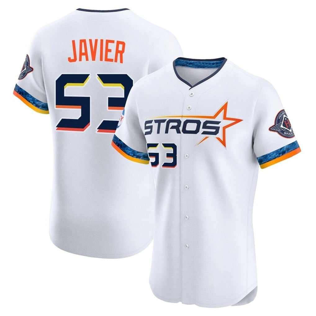 Houston Astros #53 Cristian Javier Player White FEDASGOGE City Connect Limited Elite Home Stitched Jerseys
