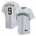 Milwaukee Brewers #9 Bob Uecker Player White FEDASGOGE Stripes Home Game Stitched Jerseys