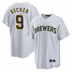 Milwaukee Brewers #9 Bob Uecker Player White FEDASGOGE Stripes Home Game Stitched Jerseys
