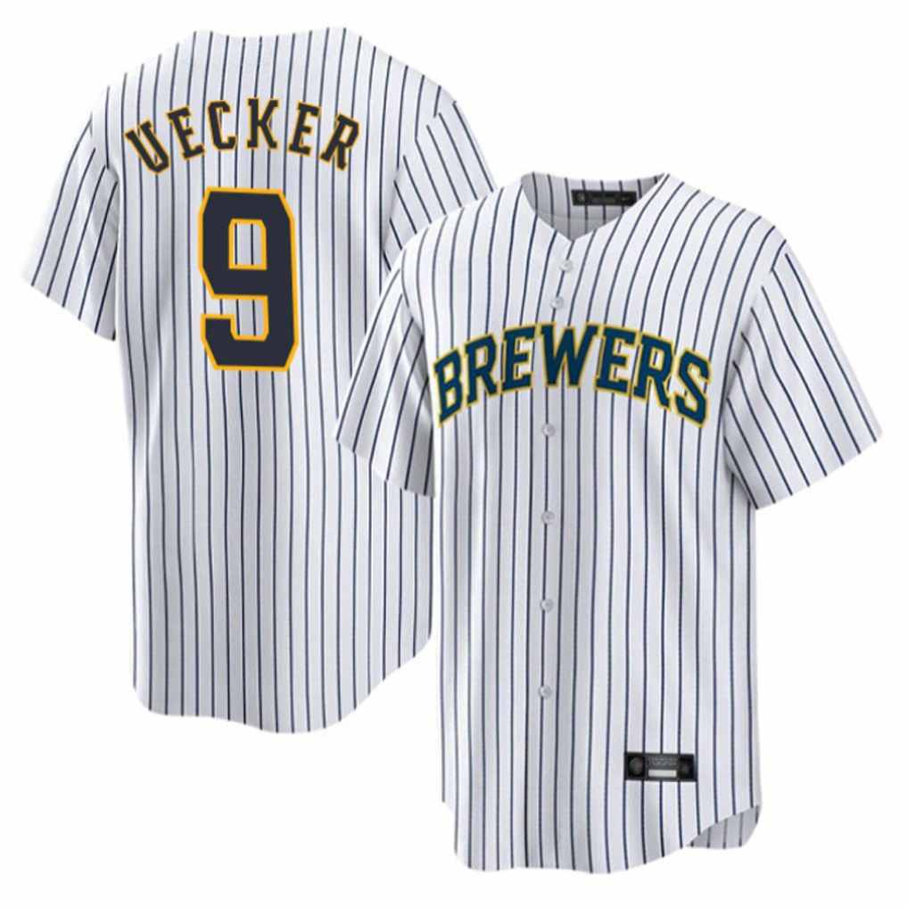 Milwaukee Brewers #9 Bob Uecker Player White FEDASGOGE Stripes Home Game Stitched Jerseys