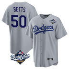 Los Angeles Dodgers #50 Mookie Betts Player Gray FEDASGOGE World Series Game Stitched Jerseys