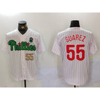 Philadelphia Phillies #55 Ranger Su¨¢rez White Green FEDASGOGE Cool Base Stitched Jerseys