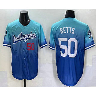 Los Angeles Dodgers #50 Mookie Betts Blue FEDASGOGE 2025 City Connect Limited Stitched Jersey
