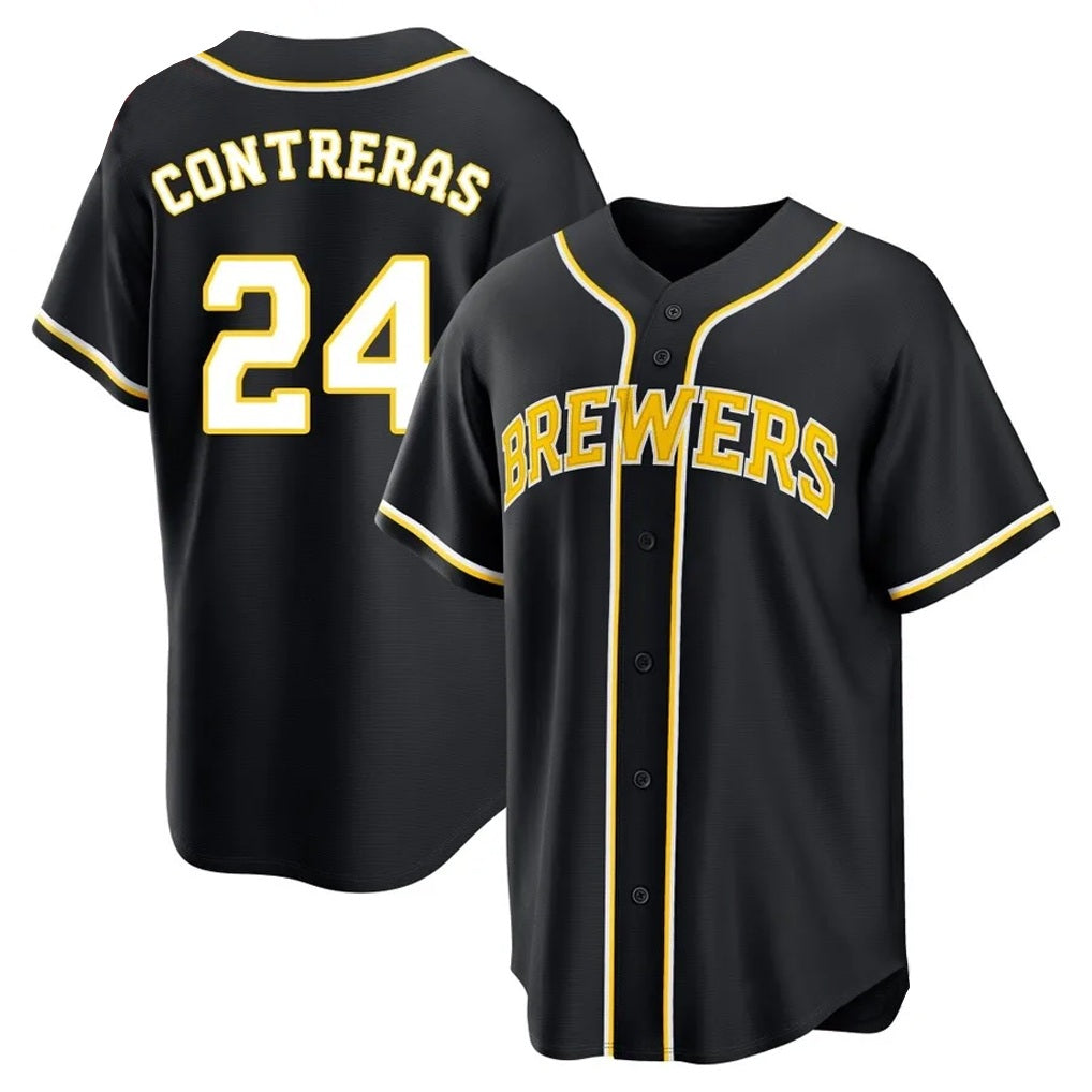 Milwaukee Brewers #24 William Contreras Player Black FEDASGOGE Fashion Out Home Game Stitched Jerseys