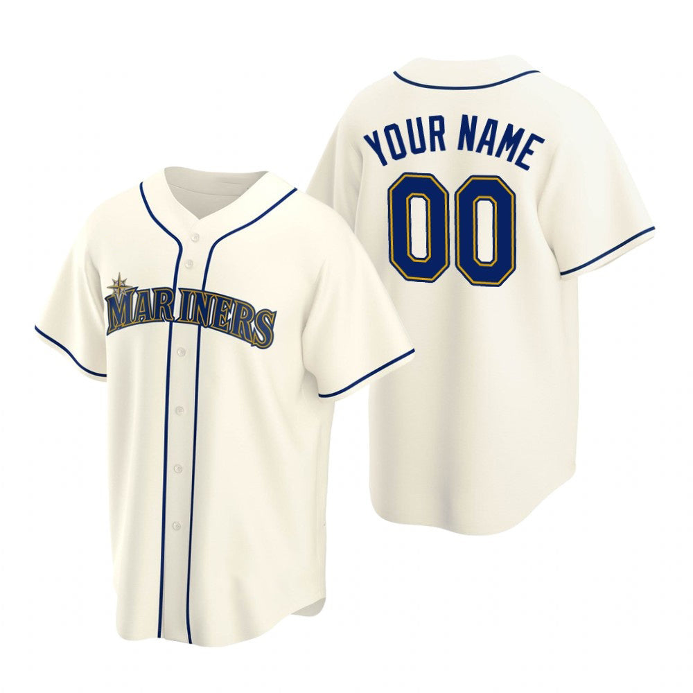 Custom Seattle Mariners Cream FEDASGOGE Stitched Cool Base Jersey