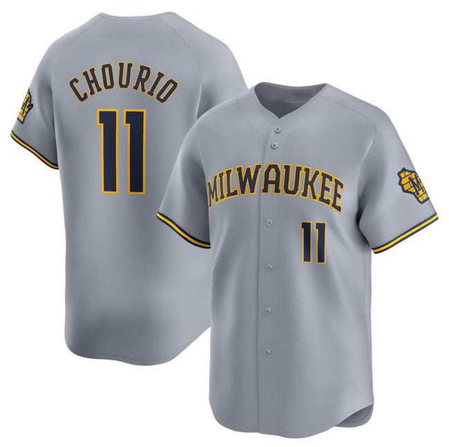 Milwaukee Brewers #11 Jackson Chourio Grey FEDASGOGE 2024 Away Limited Stitched Jersey