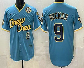 Milwaukee Brewers #9 Bob Uecker Blue FEDASGOGE City Connect Limited Jersey