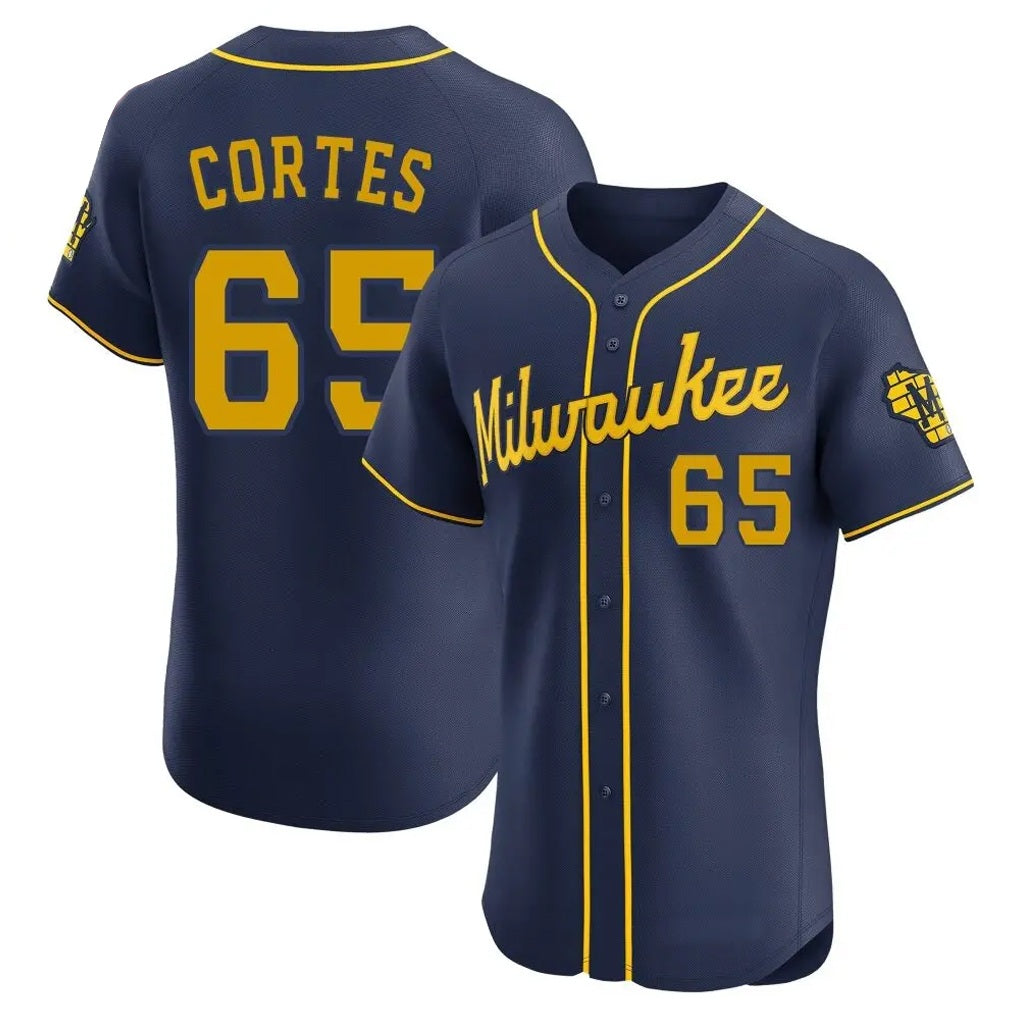 Milwaukee Brewers #65 Nestor Cortes Player Navy FEDASGOGE Home Limited Elite Stitched Jerseys