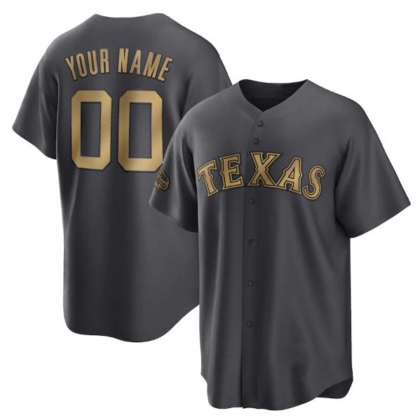 Custom Texas Rangers Active Player Charcoal FEDASGOGE 2022 All-Star Cool Base Stitched Jersey