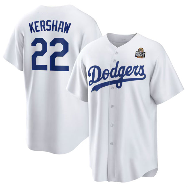 Los Angeles Dodgers #22 Clayton Kershaw White FEDASGOGE 2024 World Series Cool Base Stitched Jersey