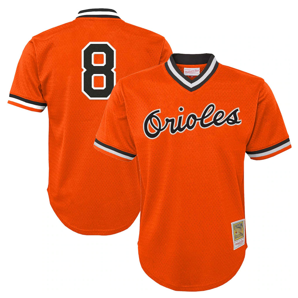 Baltimore Orioles #8 Cal Ripken Player Orange FEDASGOGE Mitchell & Ness Cooperstown Collection Mesh T-shirt Game Stitched Jerseys
