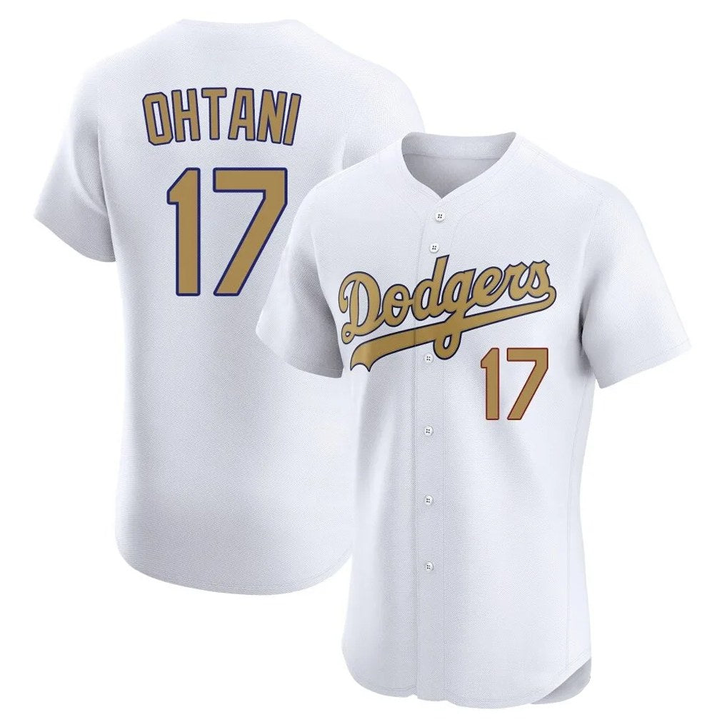 Los Angeles Dodgers #17 Shohei Ohtani Player White Gold FEDASGOGE Limited Elite Home Stitched Jerseys